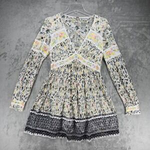 Free People Cherry Blossom Mini Dress Ivory Floral Lace Cottagecore Boho Size 4